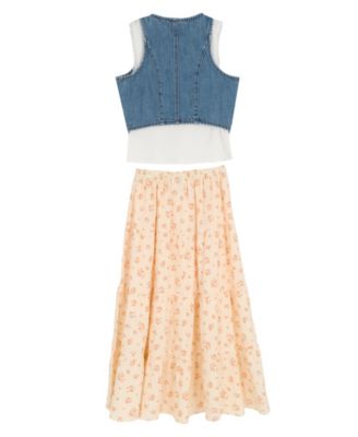 Rare Editions Girls' 7-12 Denim Sleeveless Vest, Cami Top and Printed Skirt, 3-Piece Set