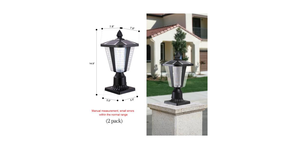 Flynama 15 Inch Solar Powered Outdoor Lantern with Adjustable Brightness for Garden and Pathway 2-Pack