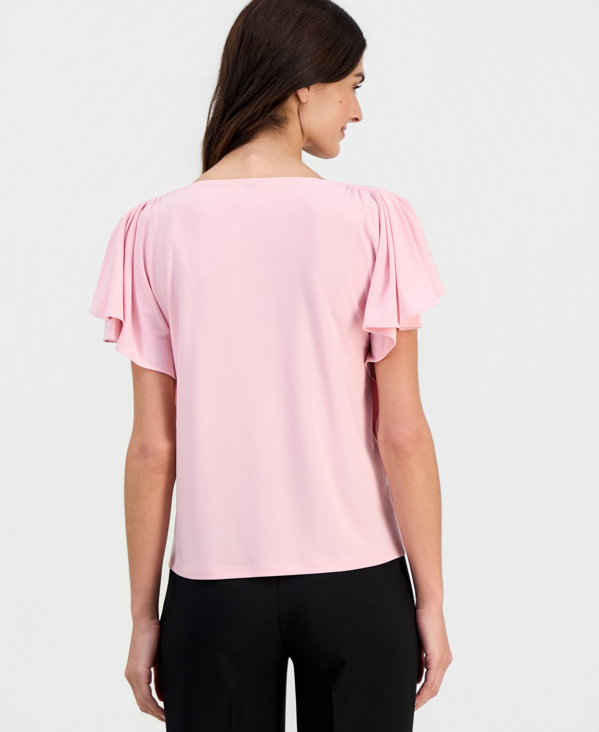 Anne Klein Women's Crewneck Cascade-Flutter-Sleeve Top