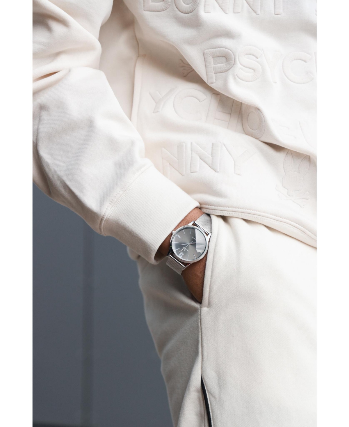 Peugeot Men's 40mm Grey Dial Slim Case Stainless Steel Mesh Watch