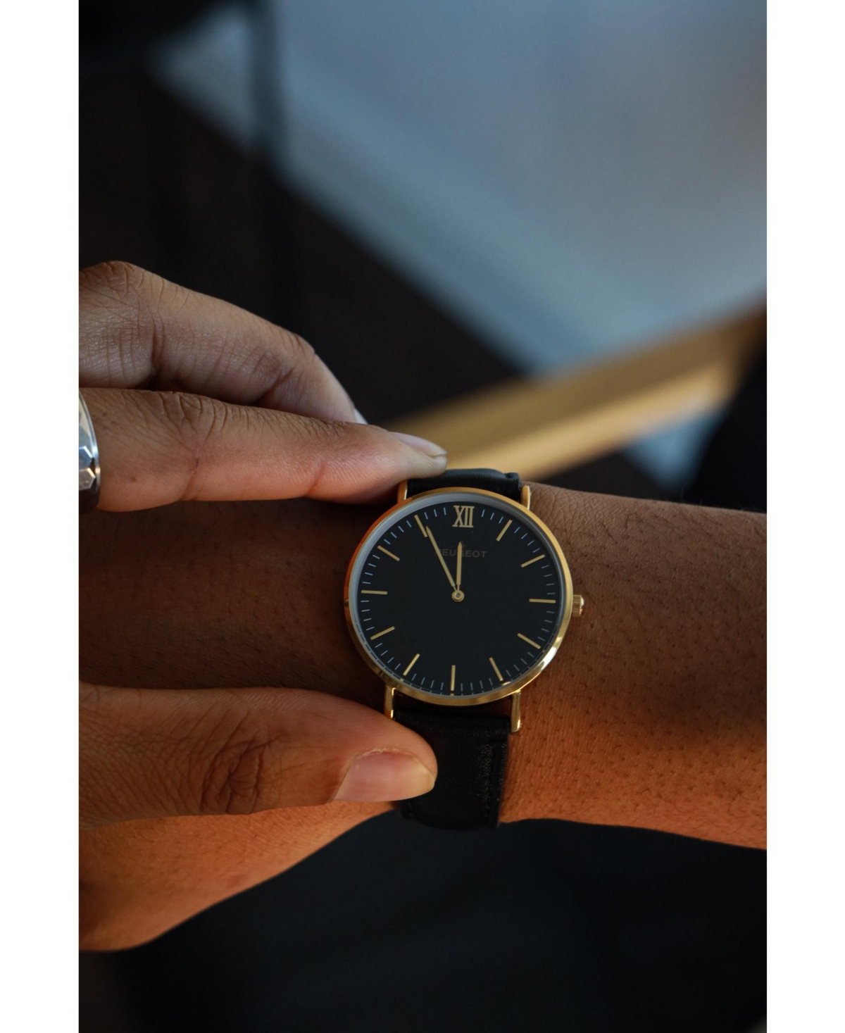 Peugeot Men's 40mm Black Dial Super Slim Leather Strap Watch