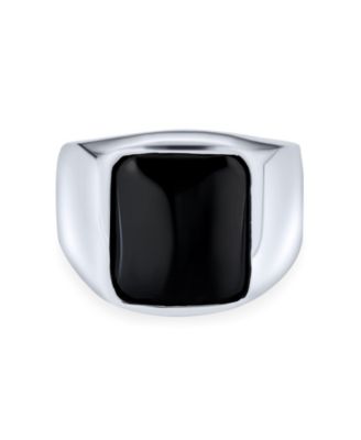 Mens Classic Rectangle Black Onyx  Signet Ring Sterling Silver