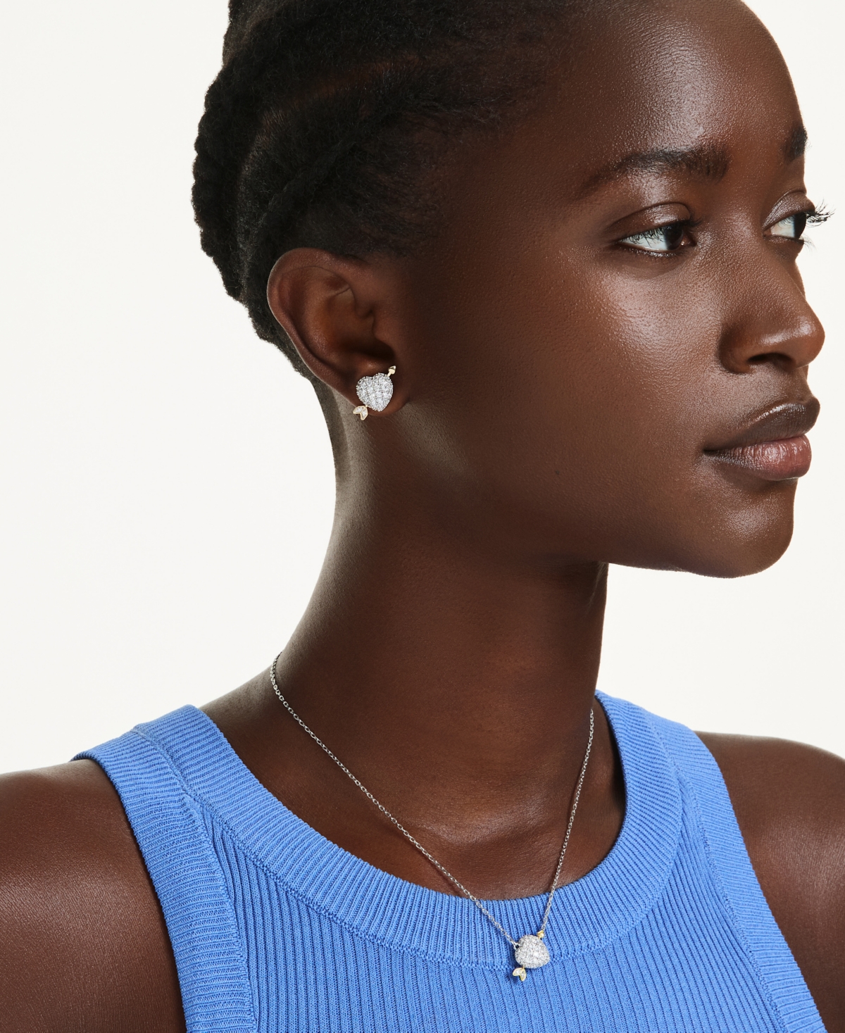 Swarovski Mixed Cuts, Heart with Arrow, White, Rose Gold-Tone Plated Necklace and Earring Set