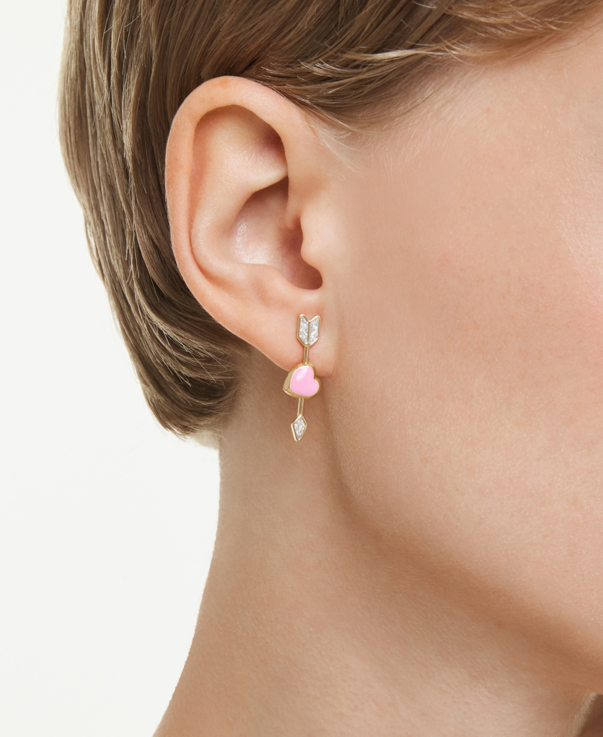 Swarovski Mixed Cuts, Heart with Arrow, White, Gold-Tone Plated Idyllia Drop Earrings