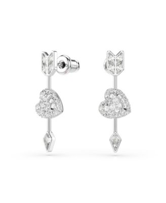 Mixed Cuts, Heart with Arrow, White, Rhodium Plated Idyllia Drop Earrings
