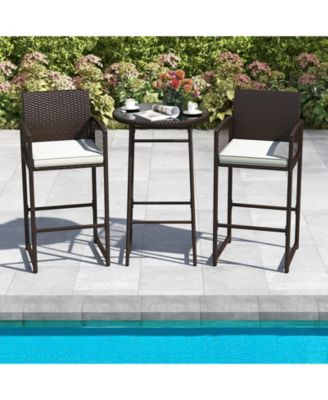 Patio Wicker Bar Table Set with 2 Armchairs, 3 Pieces