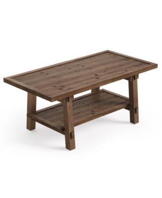Solid Wood Coffee Table, 47-Inch Rustic Coffee Table for Living Room, 2-Tier Wood Farmhouse Rectangle Center Table with Storage