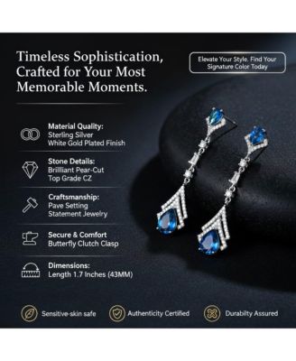 Sterling Silver With White Gold Plated Clear And Green Cubic Zirconia Double Haloed Drop Earrings