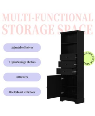 Bathroom Storage Cabinet, with 3 Drawers and Adjustable Shelves, Modern Cabinet