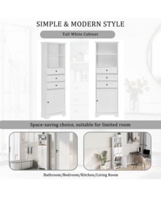 Bathroom Storage Cabinet, with 3 Drawers and Adjustable Shelves, Modern Cabinet