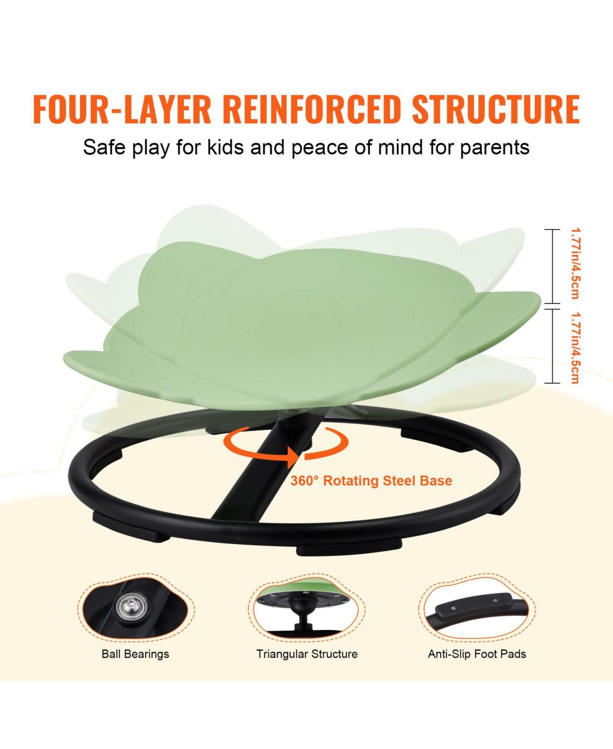 Mecale Elephant Kids Swivel Chair, 360° Spin, 220-Lb Capacity, Non-Slip Metal Base, Sensory Sit-and-Spin Chair, Green