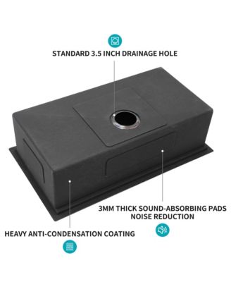 33inch Gunmetal Black Workstation Undermount Kitchen Sink 16G T304 Nano Stainless Steel Single Bowl 33x19x10inch with Full Accessories