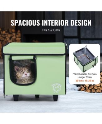 Elevated Heated Cat House with Timer, Adjustable Temperature, 900D Oxford Cloth Foldable Shelter with Heated Pad, Green, Small