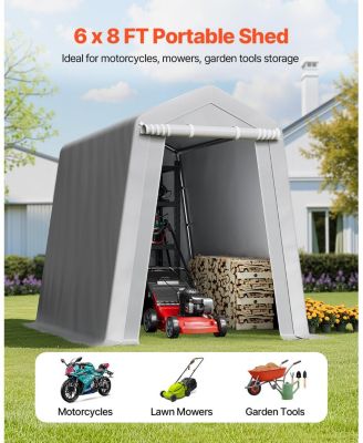 6 x 8 ft Outdoor Storage Shed Tent, Waterproof Portable Storage Tent with Roll-Up Door and Vents, Heavy Duty Frame, Grey