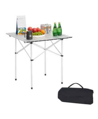 Compact Roll-Up Camping Table, Lightweight Aluminum with Carry Bag, Silver