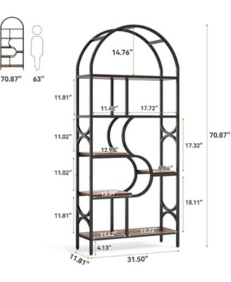 6-Shelf Bookcase, 71" Industrial Arched Bookshelf, Farmhouse Freestanding Open Display Shelf, Tall Bookcase