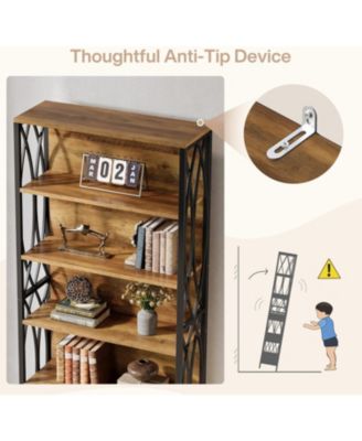 70.87" Tall Bookshelf, 6-Tier Industrial Bookcase with Geometric Metal Frame & Open Storage Shelves, Freestanding Display Shelf