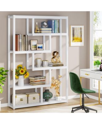 6-Shelf Industrial 69-Inch Tall Bookshelf with Staggered Display Shelves and Metal Frame Etagere Bookcase for Home Office