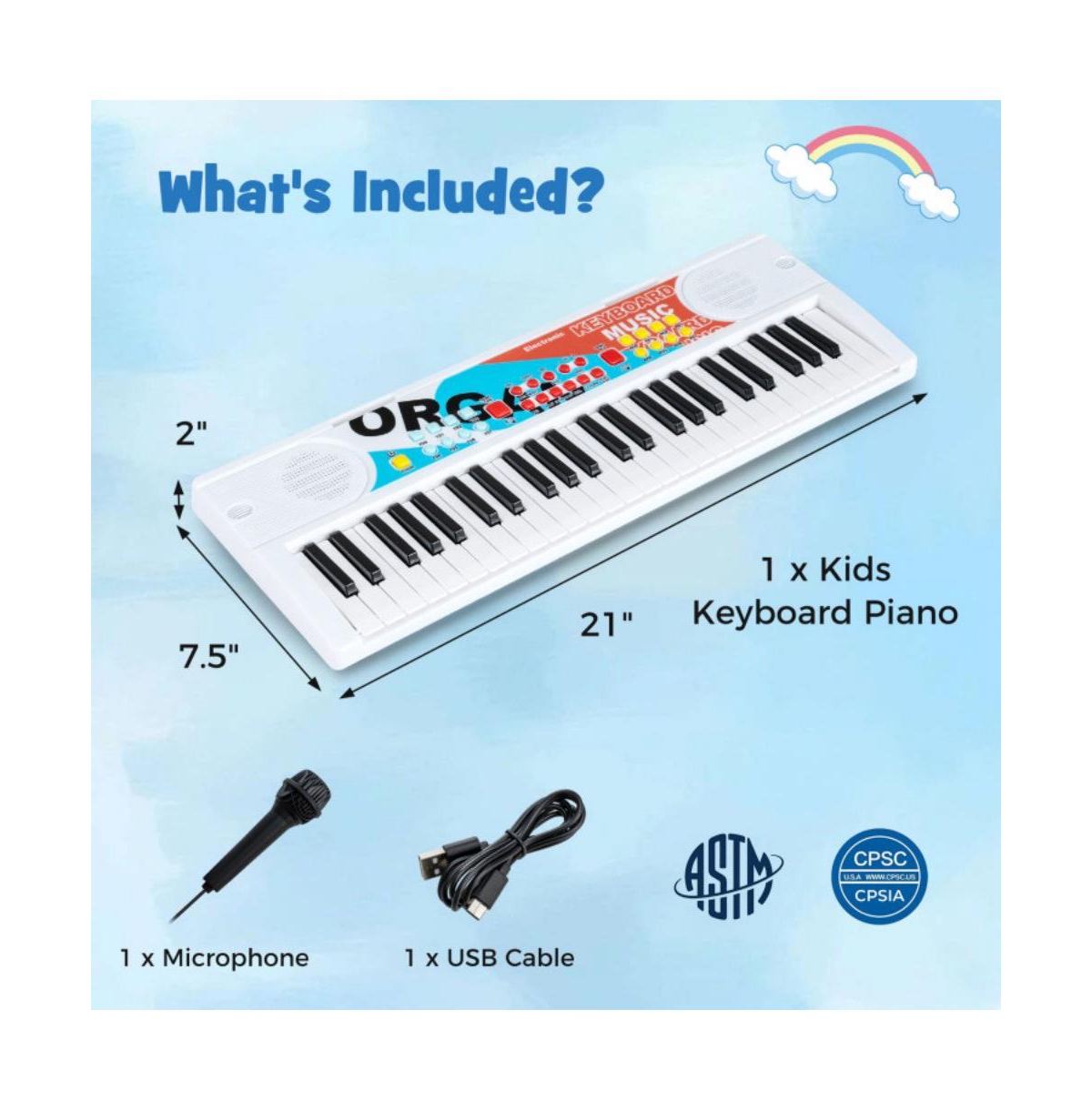 Hongge Kids Piano Keyboard with Microphone and Portable 49 Key Electric Music Toy