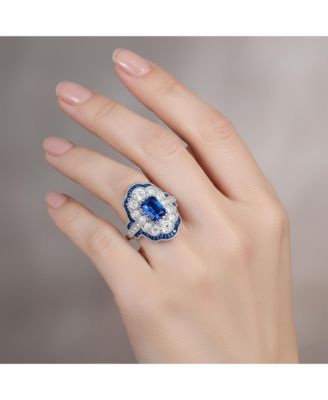 Sterling Silver Radiant and Baguette Cubic Zirconia Coctail Ring