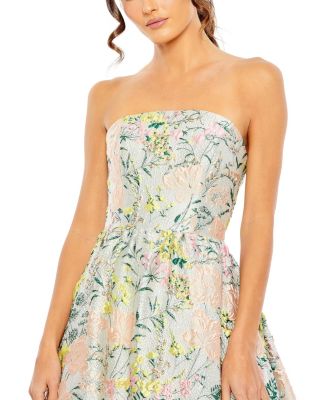 Petite Floral Brocade Strapless A Line Gown