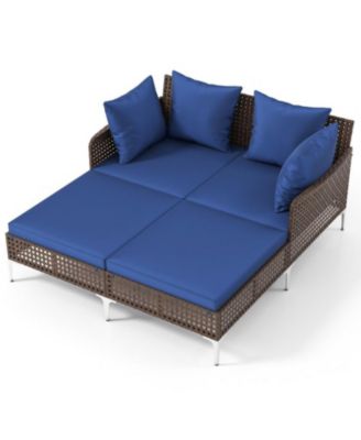 Wicker Rattan Double Daybed Lounger for Patio or Garden