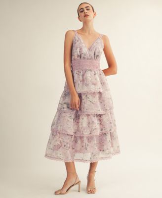 Women's Sylvie Floral Tiered Trim Midi Dress