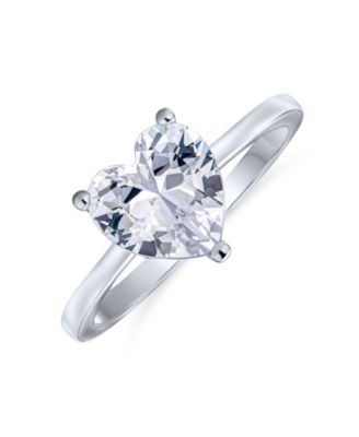 Classic 2CT Cubic Zirconia CZ Solitaire Heart Shaped Promise Ring Sterling Silver