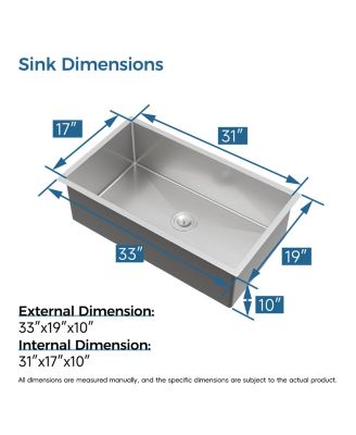 33x19inch Brushed Nickel Stainless Steel Kitchen Sink Single Bowl Drop In Undermount