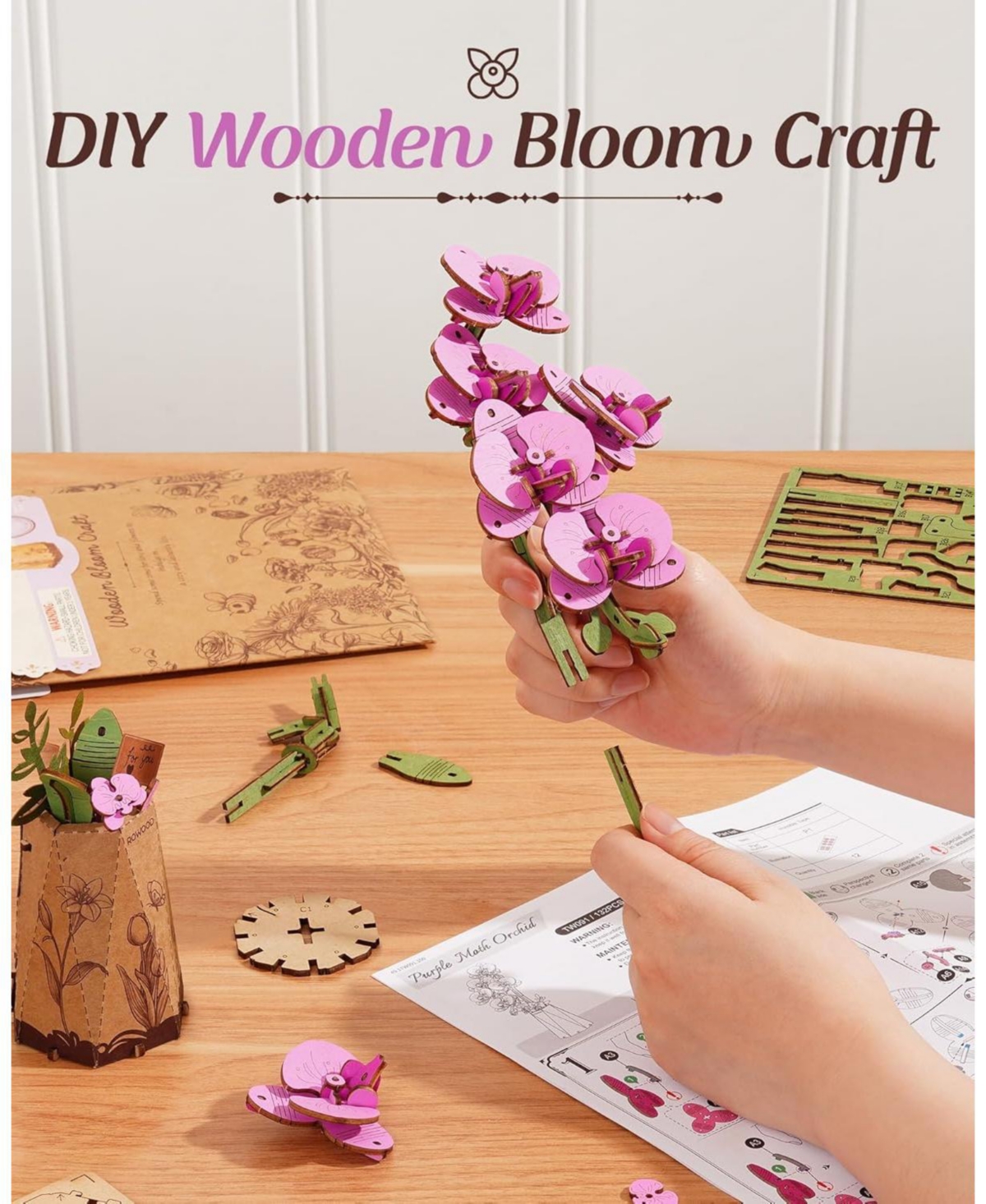 Robotime Wooden Flower 3D Puzzles Adults Artifical Flower Botanical Collection Building Craft Kit