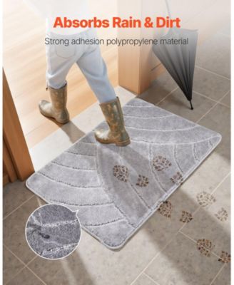 Gray Door Mat, 35.8 x 24.0 in Low-Profile Doormat w/ Non-Slip TPR Backing, Absorbent Dirt-Trapping Entry Mat for Porch/Patio