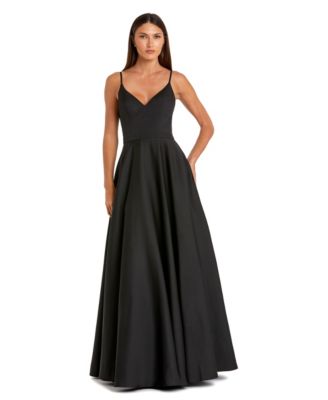 Petite V-Neck Ball Gown with Belted A-Line Skirt