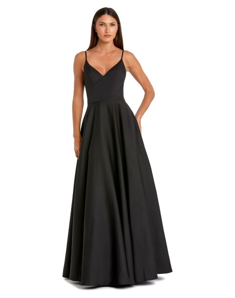 Женские платья Mac Duggal Petite V-Neck Ball Gown with Belted A-Line Skirt, цвет: Чёрный