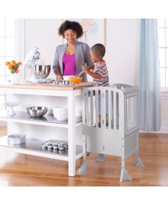 Contemporary Kitchen Helper Step Stool - Walnut: Kids' Adjustable, Foldable Wooden Learning Toddler Tower with Non-Slip Mat