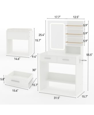 Makeup Vanity with Mirror and Lights, Vanity Desk with Charging Station, Drawers, Open Shelves Cabinet, and Chair Bedroom Dressing Table Set