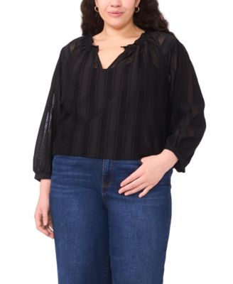 Plus Size Split Neck Peasant Blouse