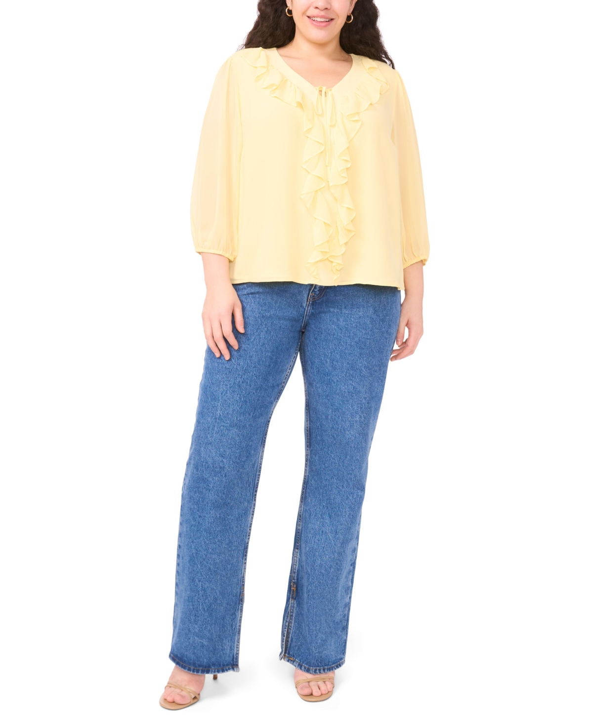 Vince Camuto Plus Ruffle Detail V-Neck Top