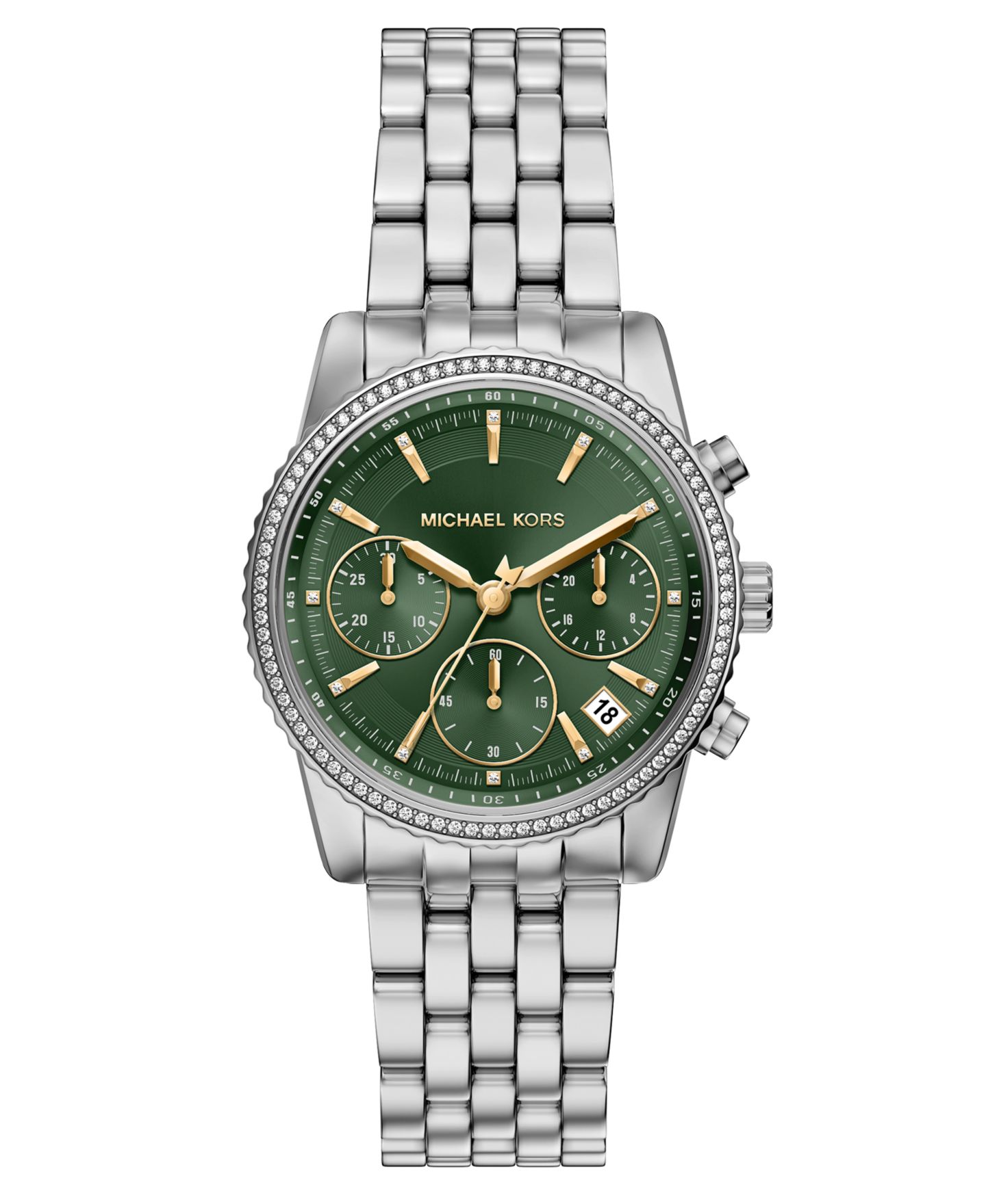 Женские часы Michael Kors Bryant Chronograph Silver-Tone Stainless Steel Watch, 35mm — фото 1