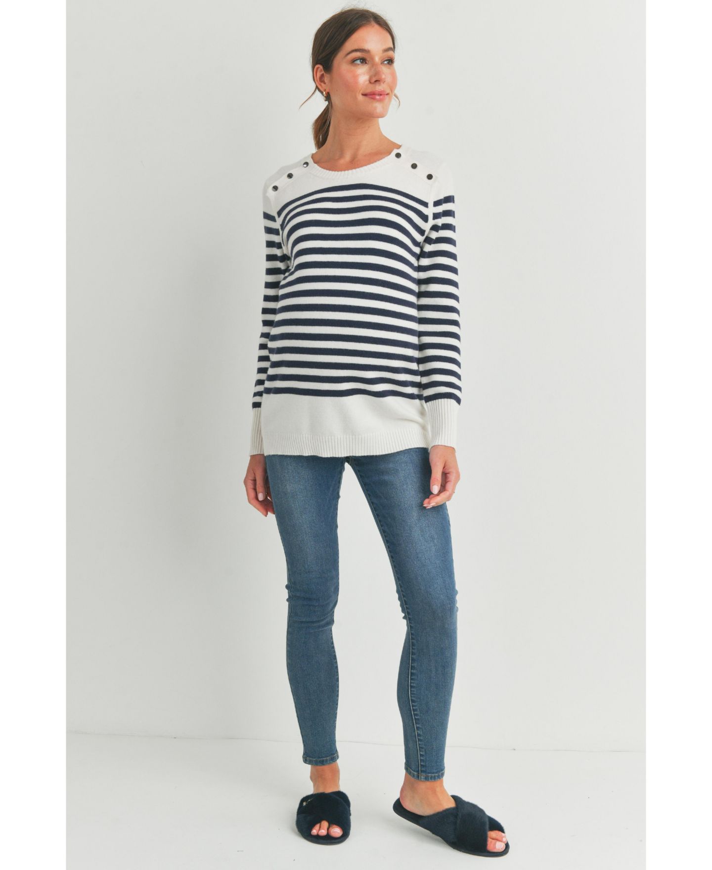 Женский свитер Hello Miz Maternity Striped Button Shoulder Nursing, цвет: Тёмно-синий — фото 4