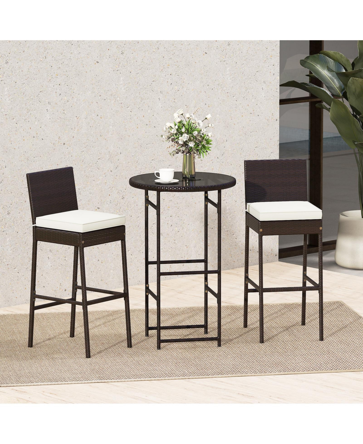 Slickblue Patio Metal Bar Table Set with 2 Barstools, 3 Pieces