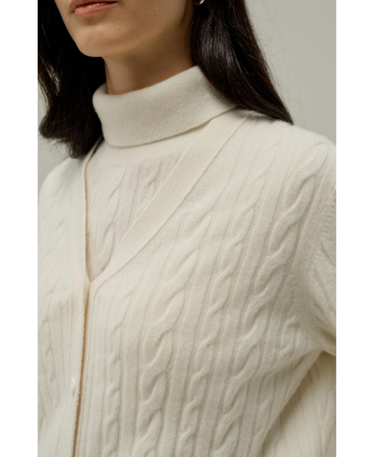 Женский кардиган LILYSILK Cable-Knit Baby Cashmere, цвет: Облачный — фото 4
