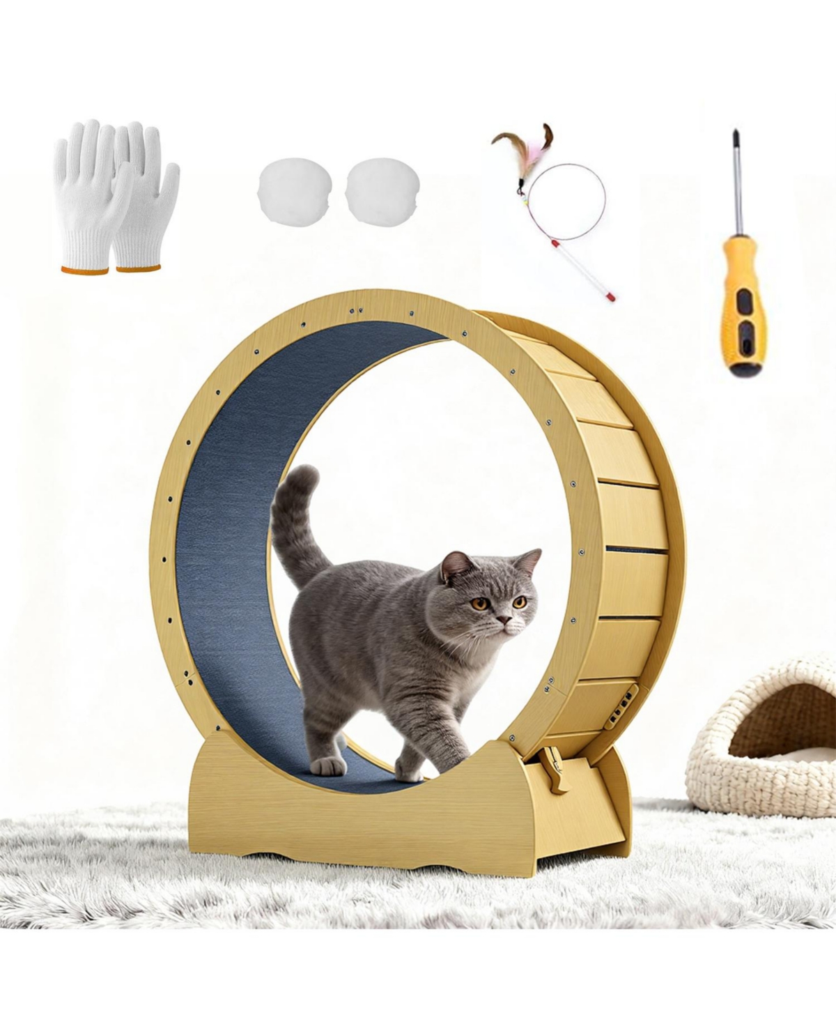 Aostirmotor 42" Cat Treadmill Wheel with Detachable Carpeted Runway in Yellow