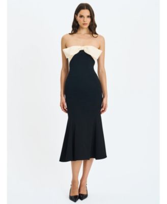 Women's Saige Black Mermaid Maxi Dress with Ivory Bow Bustline