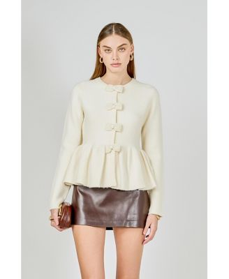Women's Bow Trim Flared Cardigan