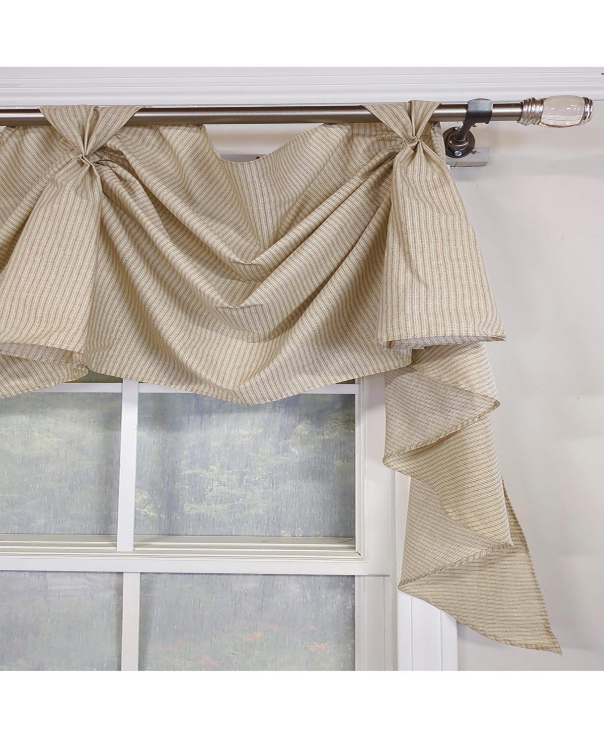 Rlf Home Pin Stripe 3-s Victory 100% Cotton Tab Top Swag Window Curtain 54" x 25" Natural