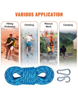 10.5 mm Static Climbing Rope, 9.7M (32ft), 25KN Breaking Tension, Fiber Rope with Steel Snap Hooks, Blue