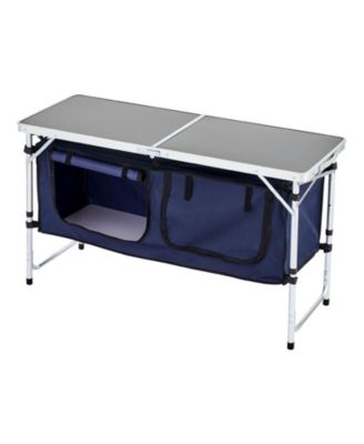 Camping Kitchen Table – Folding Aluminum Cook Station with Storage & Adjustable Heights