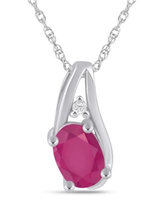 Gemstone and Diamond Accent Pendant Necklace in 10k White Gold (also in 10k Yellow Gold)