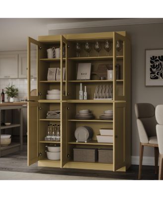 100% Solid Wood 48.5" Pantry China Cabinet with Clear Glass, Shaker Doors & Adjustable Shelves