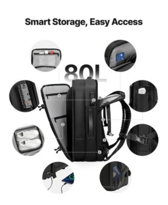 80L Vacuum Seal Compression Travel Backpack with Pump, Expandable, TSA-Approved Lock, Water-Resistant Carry-On Luggage, Black